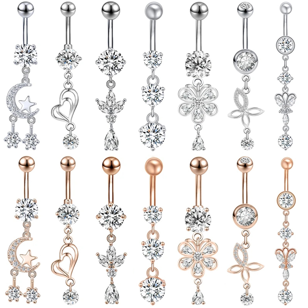 Body Jewelry Real Gold - ZS 14G 1PC Zircon Flower Belly