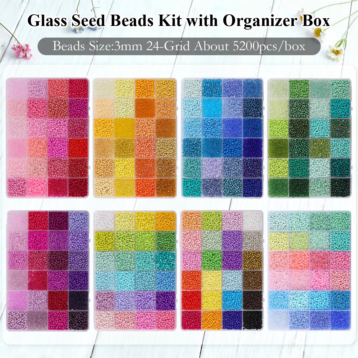 5200pcs 3mm Glass Seed Beads K - Body Jewelry Organizer recension och pris